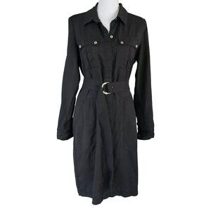 White House Black Market Belted Black Midi Dress